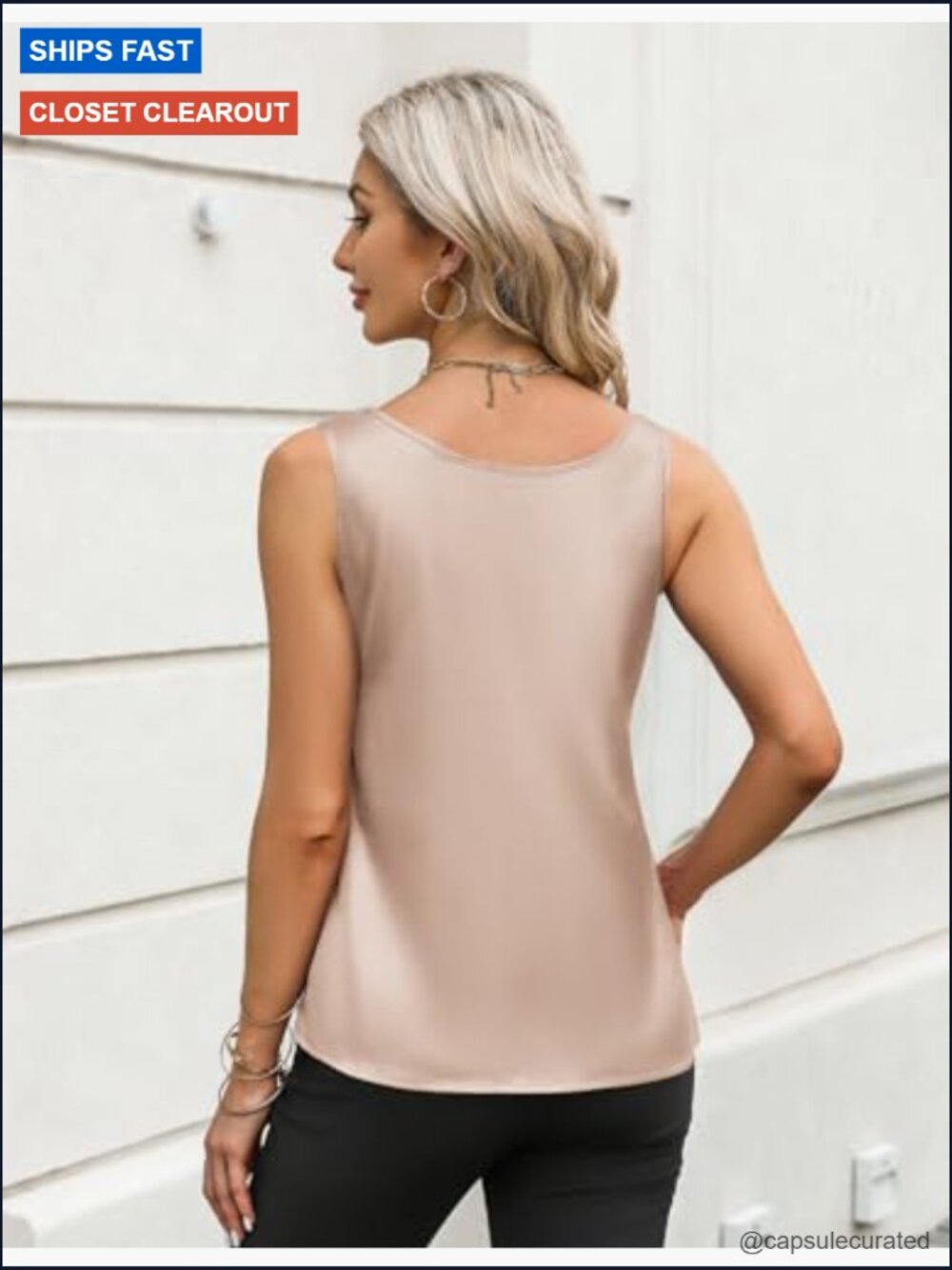 Silk Satin Scoop Neck Tank Top Sleeveless Camisole for Women Basic Blouse - Picture 4 of 5